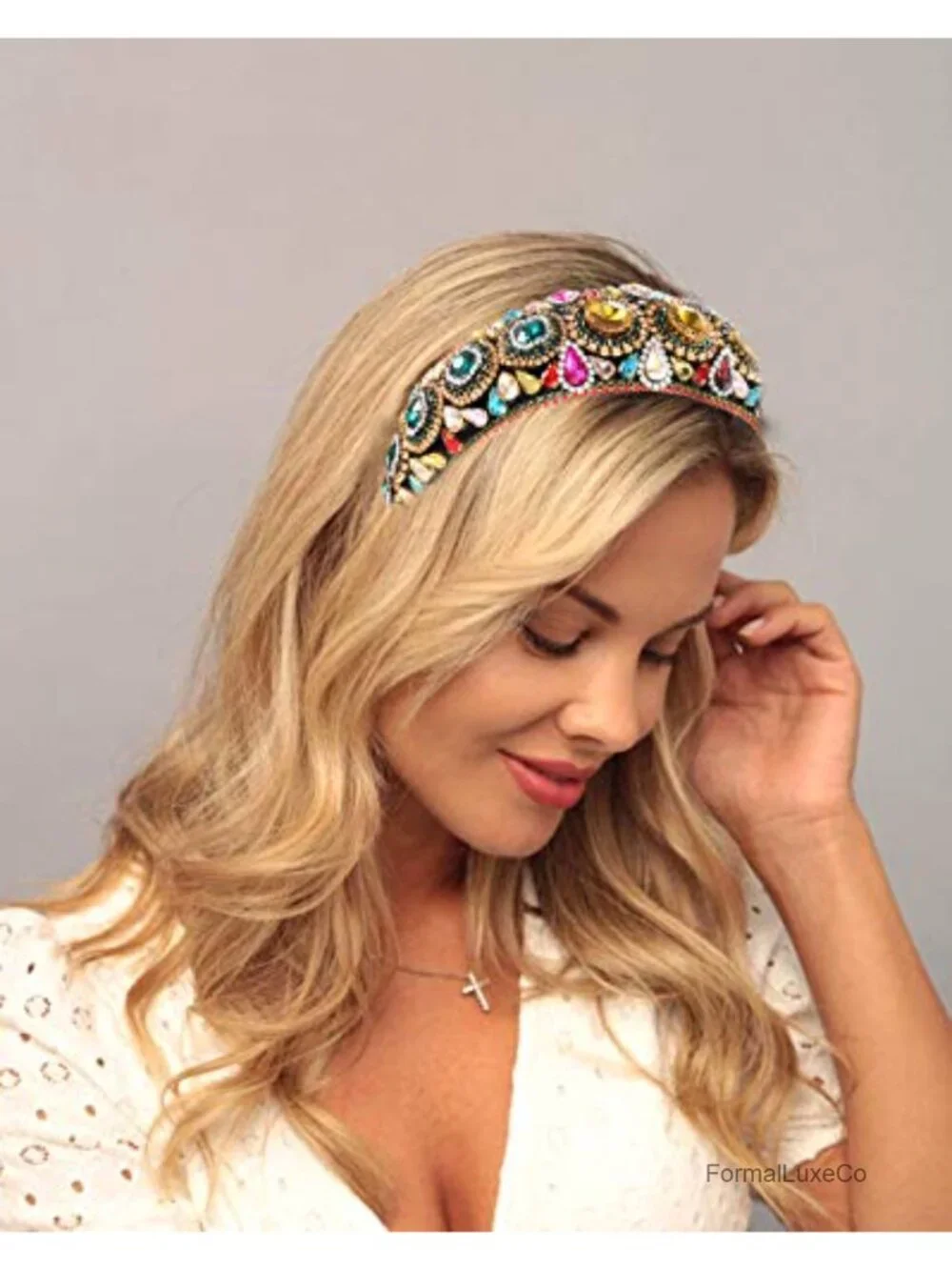 Rhinestone Padded Headband Baroque Crystal Embellished Hair Accessory for Women